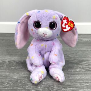 Ty Hyacinth Purple Sitting Bunny Rabbit Confetti Pattern Pink Glitter Eyes NEW